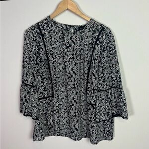 Who What Wear Black Floral Blouse Top Women Large Work Church